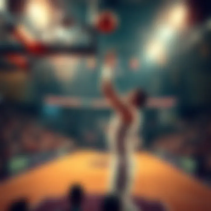 A player making an impressive buzzer beater shot in basketball