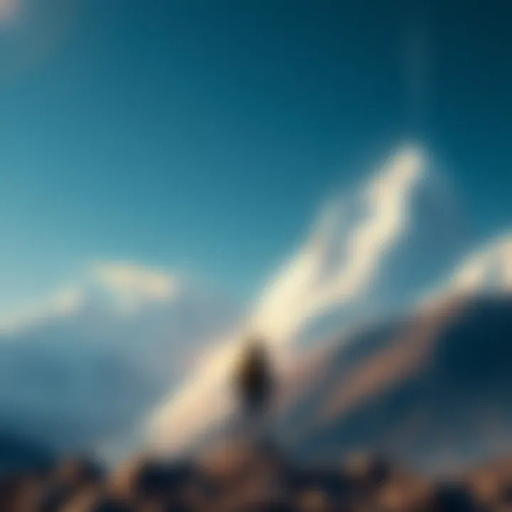 Byron looking determined while standing at the base of a mountain, symbolizing the challenges he must overcome.