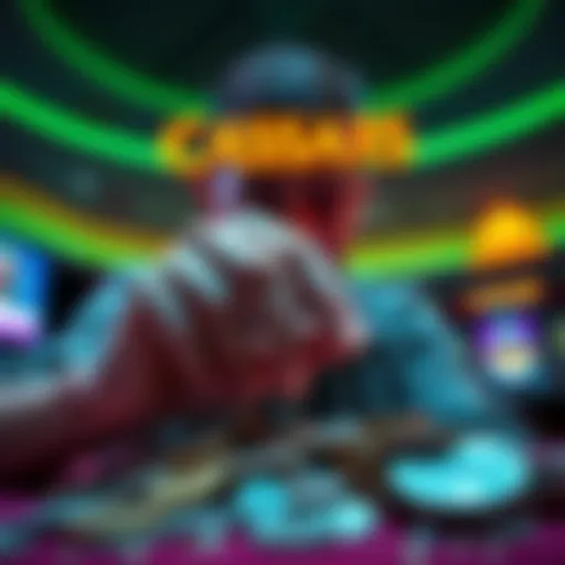 A person counting cash coins with Caesars Casino branding in the background