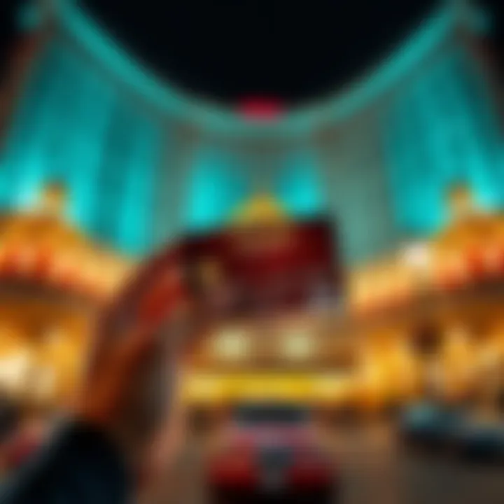 Person holding a Caesars Rewards Credit Card in front of the Venetian hotel