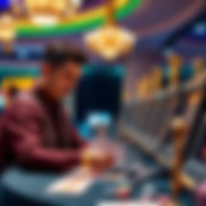 A player counting reward credits at Caesars, showcasing various gaming activities like table games and dining, avoiding slot machines.