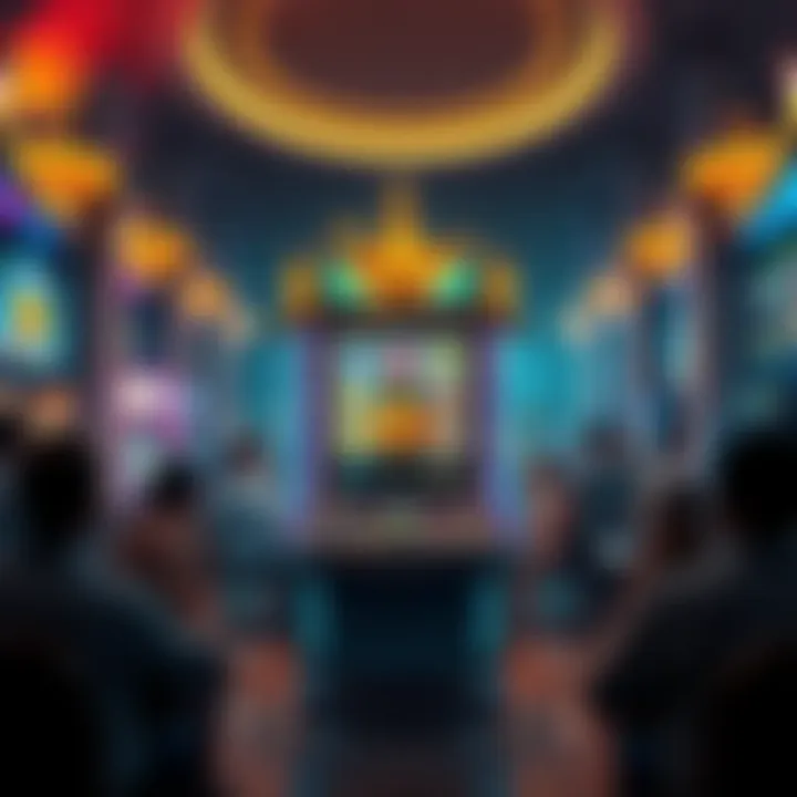 The slot machine Mystery of the Lamp located in a Caesars property with players around it