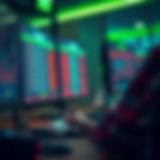 A person calculating bets A person looking at a computer screen with betting data and writing notes to increase their chances in a game