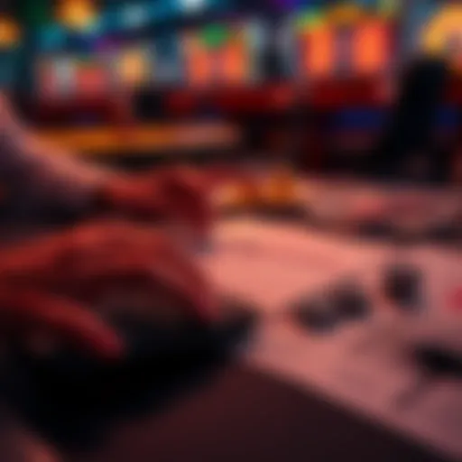 A person calculating betting values with a calculator and paperwork on a table, showing focus on gaming strategy.