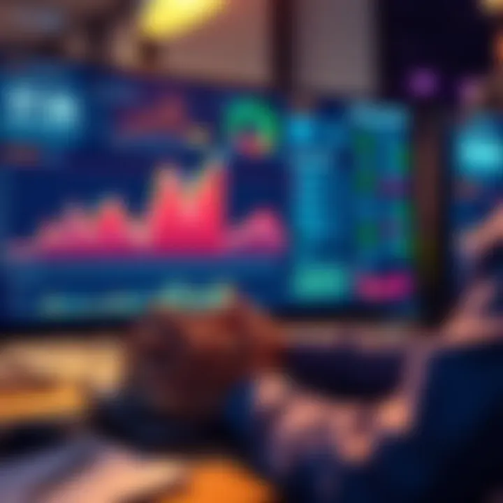 A person analyzing graphs and numbers related to bonus calculations on a computer screen.