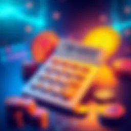 Illustration showing a calculator and cryptocurrency symbols, representing the calculation of bonuses after making deposits, with a focus on a 500 dollar deposit and 10,000 dollar wager.