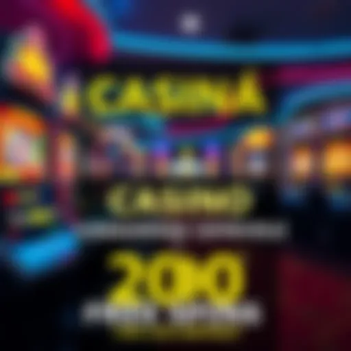 A promotional image showcasing a Canadian casino with colorful slot machines and the text highlighting 200 free spins for a $20 deposit.