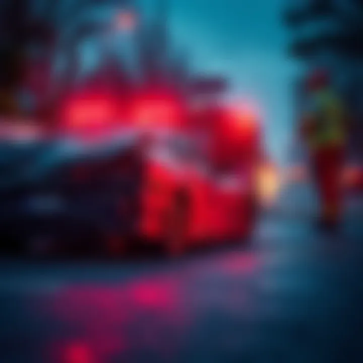 A damaged car on the side of the road with emergency responders, illustrating the negative impact of accidents