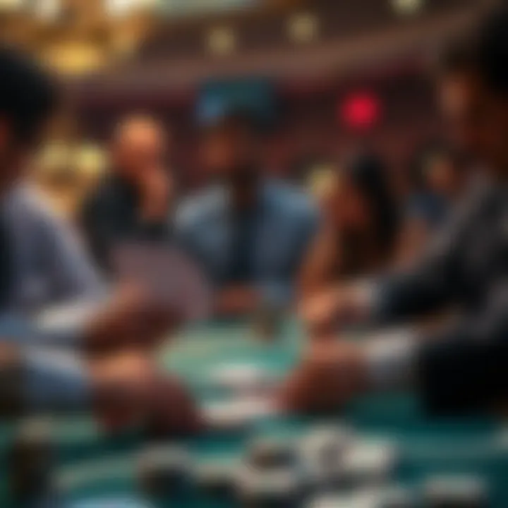 Card counting in action A player focuses on a deck of cards, counting and analyzing low and high cards while others play around them.
