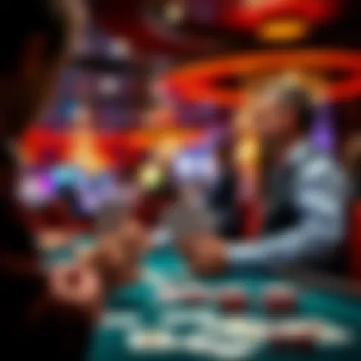 A person analyzing cards and placing bets in a casino setting.