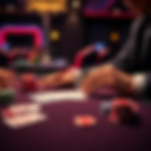 A person studying blackjack strategies with cards and chips on a table, preparing for casino play.