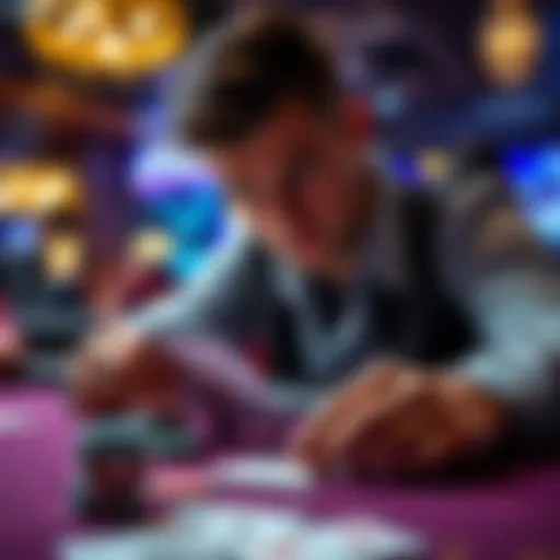 A person focused on counting cards at a blackjack table, with chips and cards in front of them.