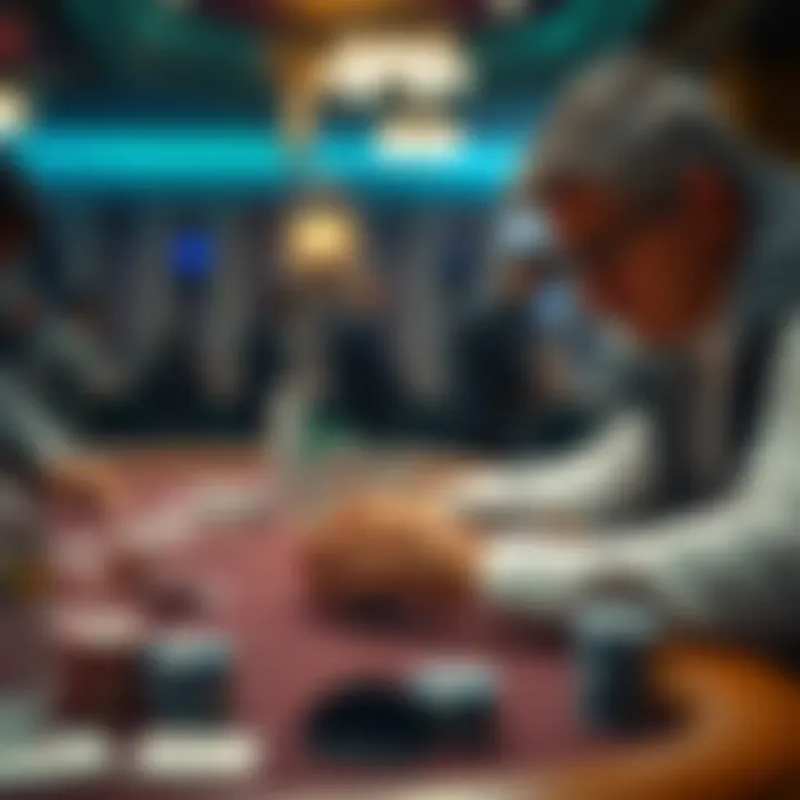 Card counting technique A focused player at a card table, practicing counting strategies with concentration.