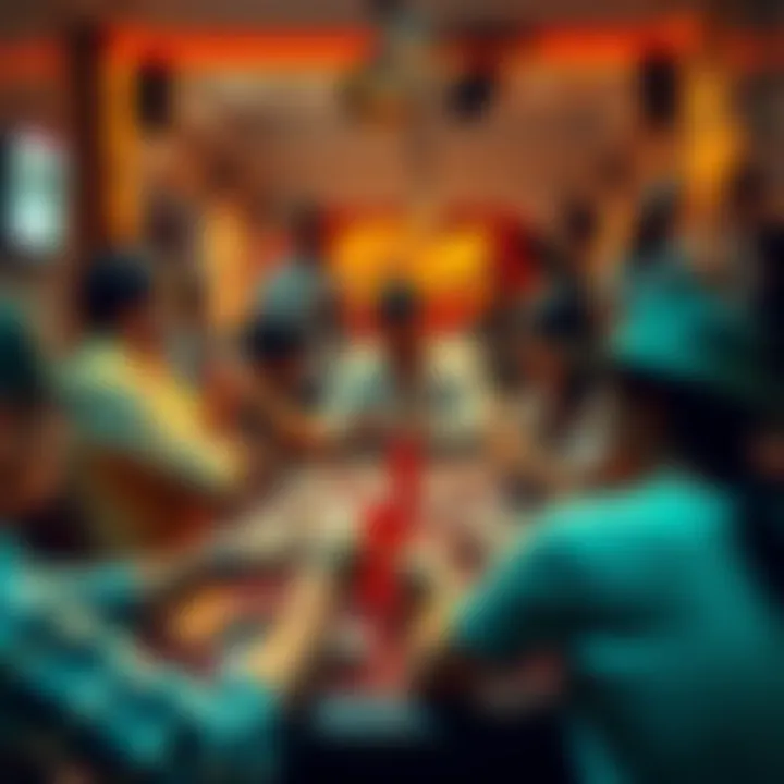 People gathered around a table playing various card games in Melbourne, showcasing a lively and social atmosphere.