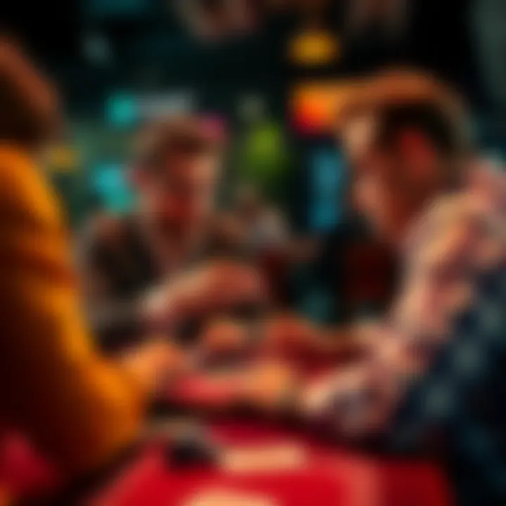 Two players engaged in a card game, analyzing their moves and discussing strategies about making the right play.