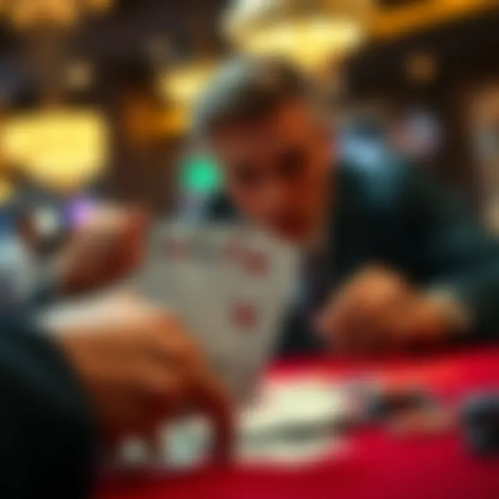 Card Manipulation in Casinos A close-up of a deck of cards being shuffled, showing a player's focused expression while observing the game, hinting at potential card manipulation.