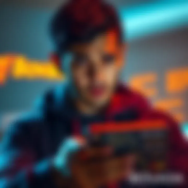 A person looking worried while checking their bank account on a phone with a Bovada logo in the background