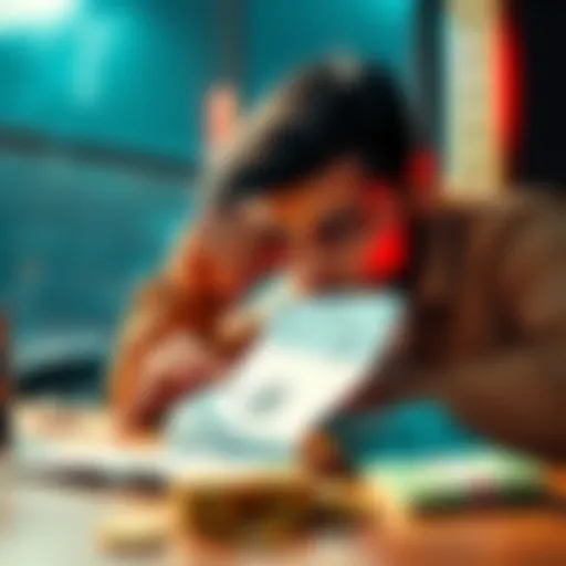 A person contemplating whether to cash out on a football bet, with cash and a betting slip on the table