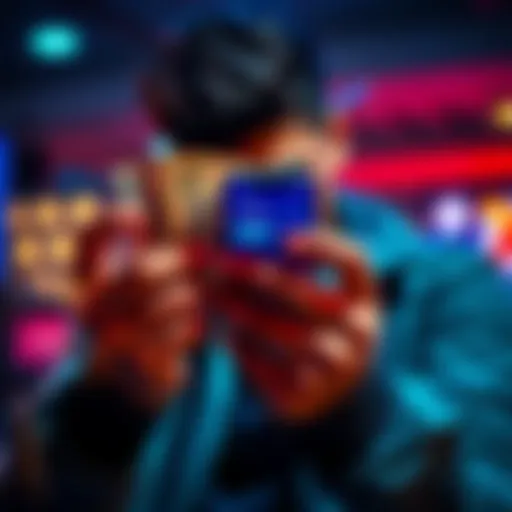 Individual looking at cash with a phone showing financial app, representing easy money influence