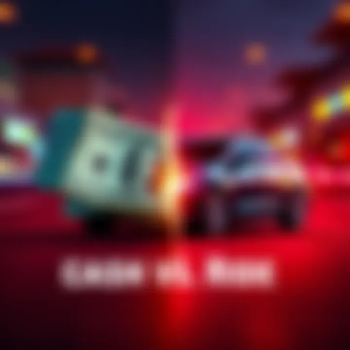 A split image showing cash on one side and a car on the other, representing the choice between receiving money or opting for a ride.