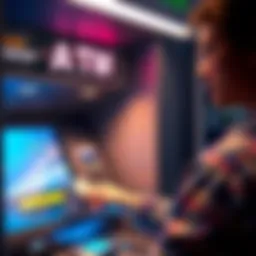 A person at an ATM withdrawing cash, showing the screen and money dispensed.