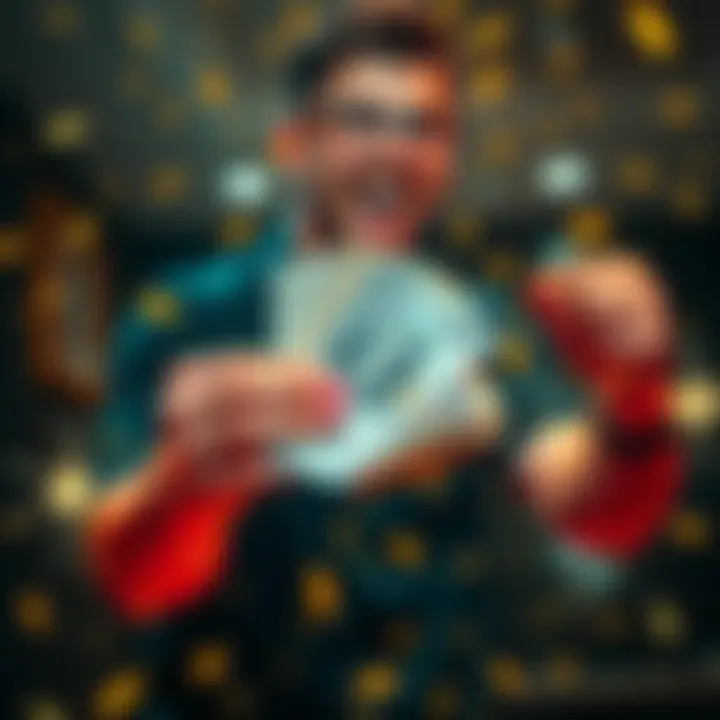 A person holding cash and celebrating their financial gains, showing excitement and joy.