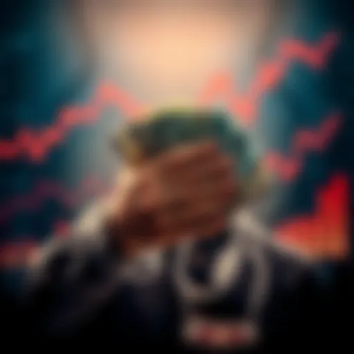 A person weighing options with cash in hand and charts in the background