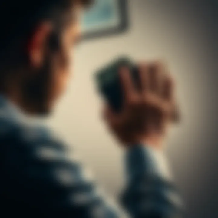 Cash Withdrawal Decision Person contemplating cash withdrawal with a wallet and bills in hand