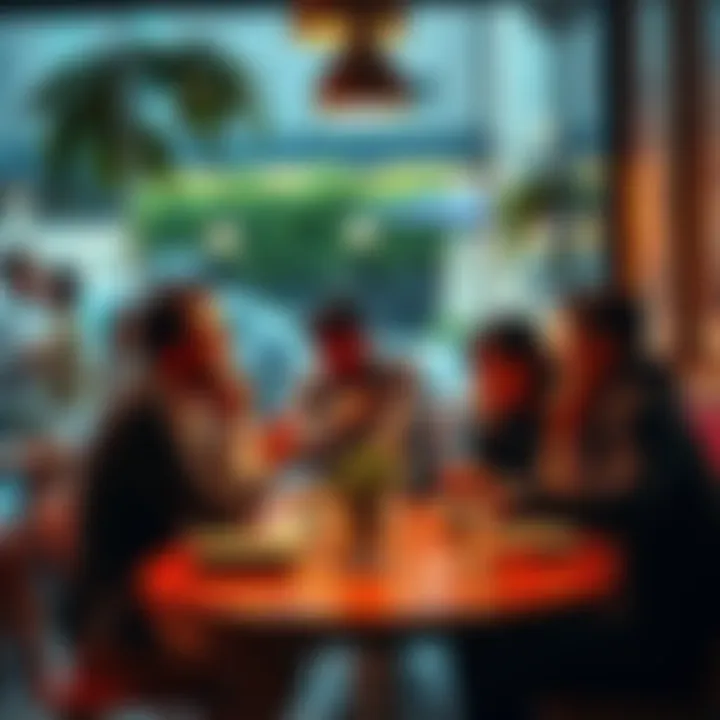 A group of people discussing financial decisions regarding cash withdrawals at a café table.