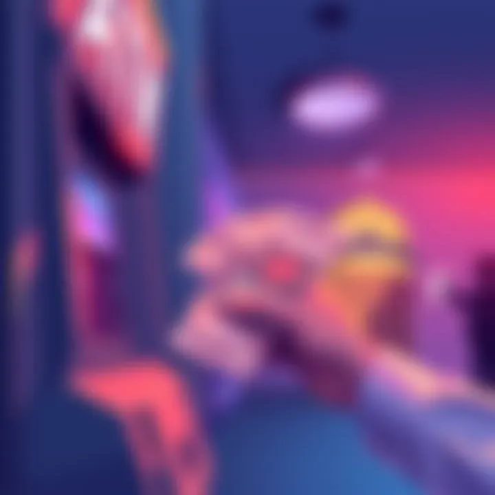 Illustration showing a person withdrawing cash from an ATM with money in hand and a bank logo in the background.