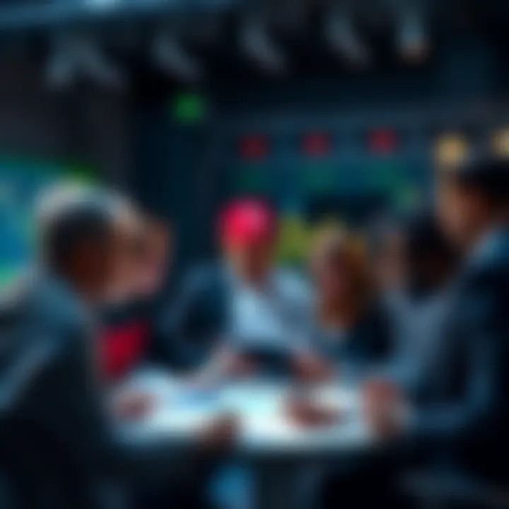 Group of people discussing cashout requirements for betting posts, showing documents and charts for 10x minimum
