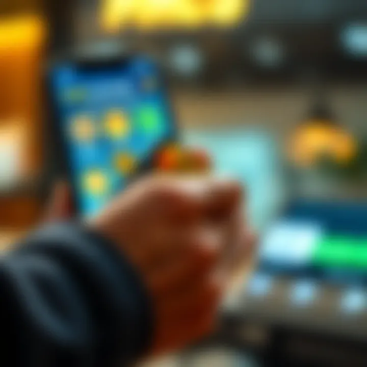 A person holding a credit card and a smartphone with cryptocurrency icons on the screen, symbolizing cashing out winnings.