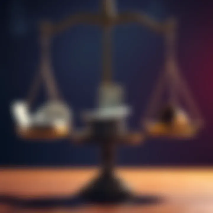 A person weighing options between cashing out or taking risks with money, with a balance scale in the background
