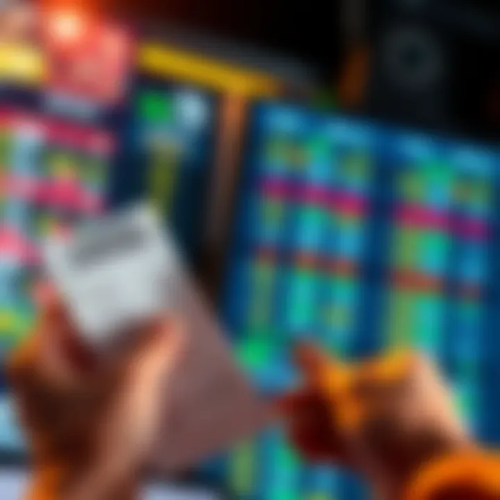 A person considering cashout options on a betting slip, with sports scores displayed on a screen in the background