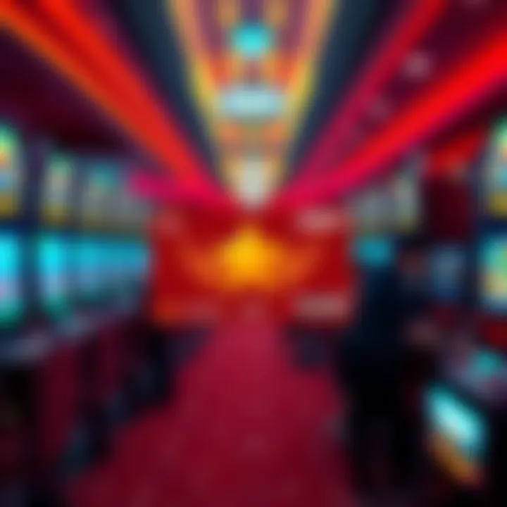 A casino scene showing slot machines and people enjoying their time, with a focus on a rewards card being displayed.