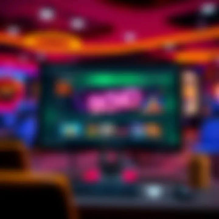 A computer screen displaying a vibrant online casino site with bonus offers and games shown.