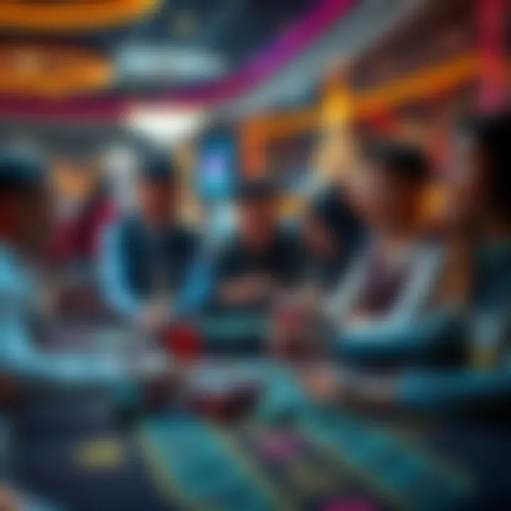 A group of people enjoying a long gaming session at a casino table, with chips and drinks on the table