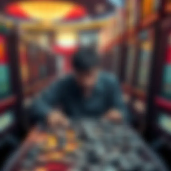 Casino Stress and Loss A person sitting at a casino slot machine looking distressed with empty coin trays around them, reflecting the struggle of gambling addiction and financial loss.
