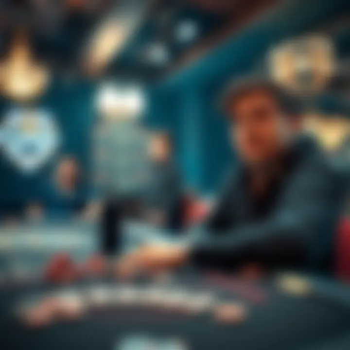 A player at a casino table looking surprised after receiving a backoff, with chips scattered on the table and a casino attendant nearby.