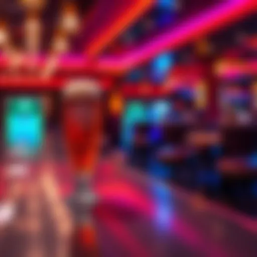 A casino bar scene showing a beer glass that has been removed from the counter, with empty stools nearby, indicating a customer stepped away.