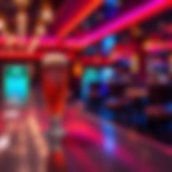 A casino bar scene showing a beer glass that has been removed from the counter, with empty stools nearby, indicating a customer stepped away.