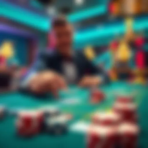 A person placing a bet at a casino table with chips and cards