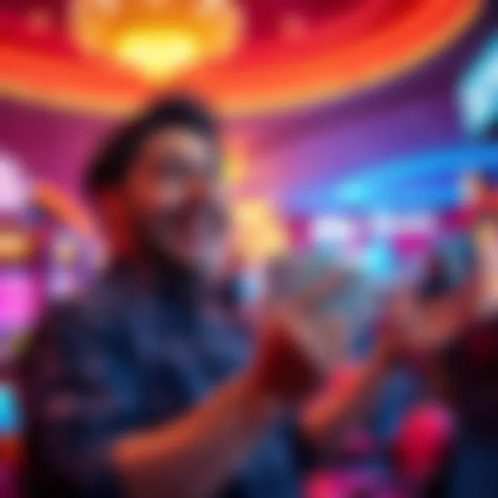 A person celebrating their win at Sky River Casino in Elk Grove, holding cash and smiling with excitement after a successful betting session.