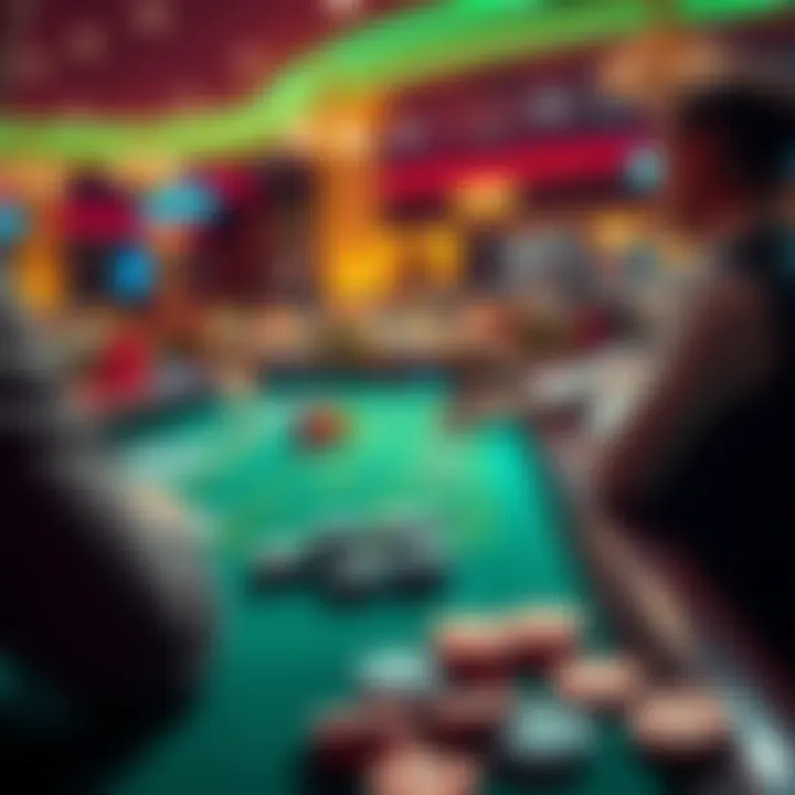 A player analyzing strategies at a casino betting table with $10 and $15 chips, focusing on maximizing profits.