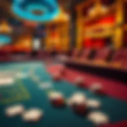 A blackjack table in a casino setting, with cards and chips scattered, indicating a recent game