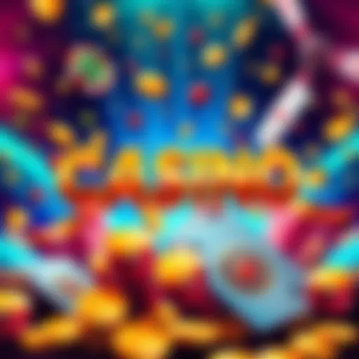 A colorful graphic showing a casino theme with symbols of bonuses, such as coins and cards, indicating excitement and anticipation.