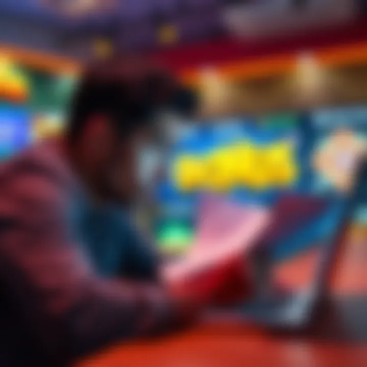 A person looking confused while reading bonus terms and conditions on a laptop with casino games on the screen.