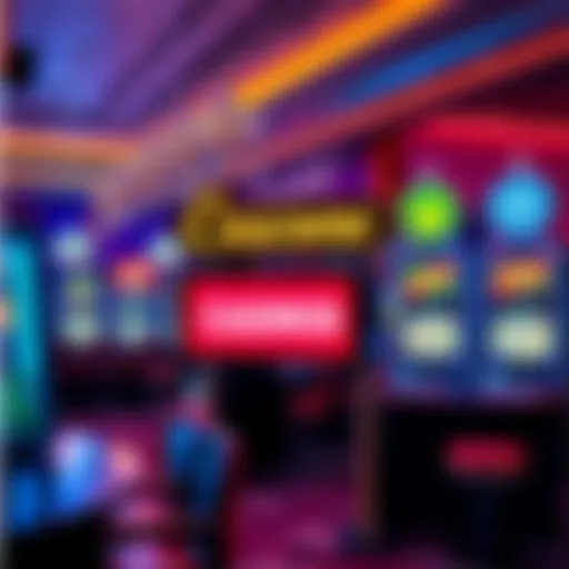 A vibrant casino scene showing slot machines and a welcome sign for new players with bonuses