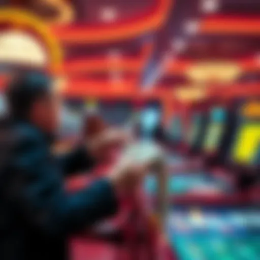 A person receiving cash at a casino counter after a big win
