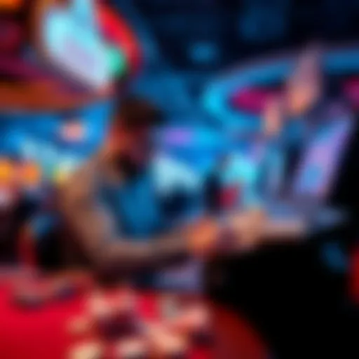 A player at a casino cashing out winnings at the cashier counter, with chips and cash on the table